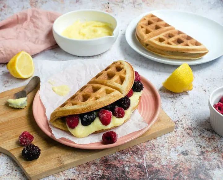 lemon cream and berries waffle sandwich