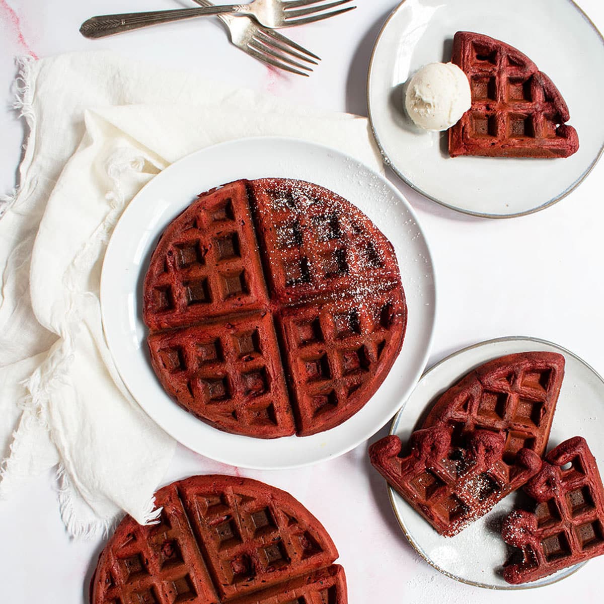 fried chicken and red velvet waffles