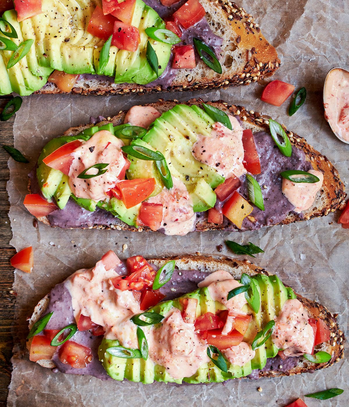 black bean hummus tartine