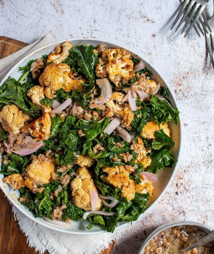 cauliflower, kale and farro salad