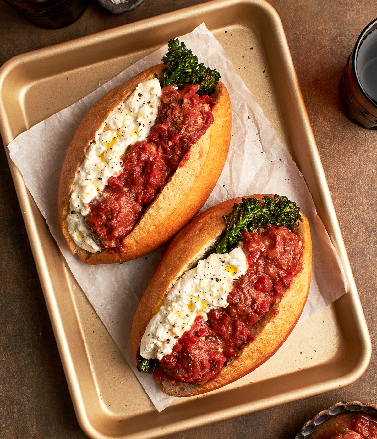 spicy meatball subs with burrata