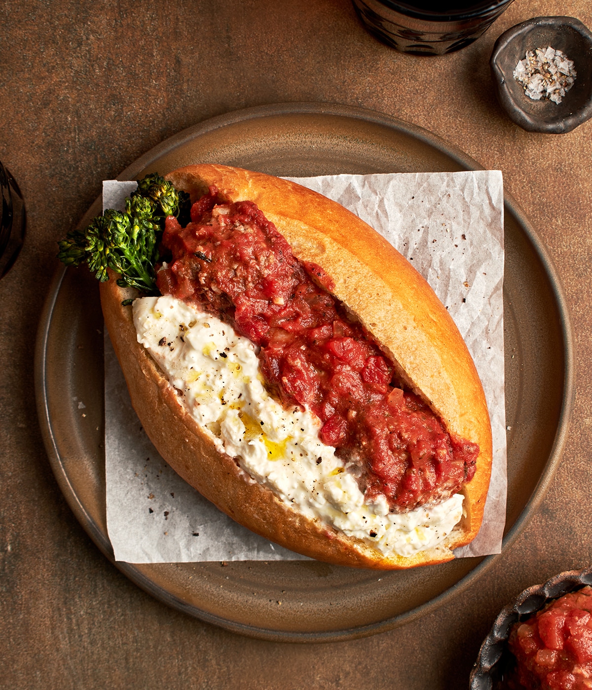 spicy meatball subs with burrata