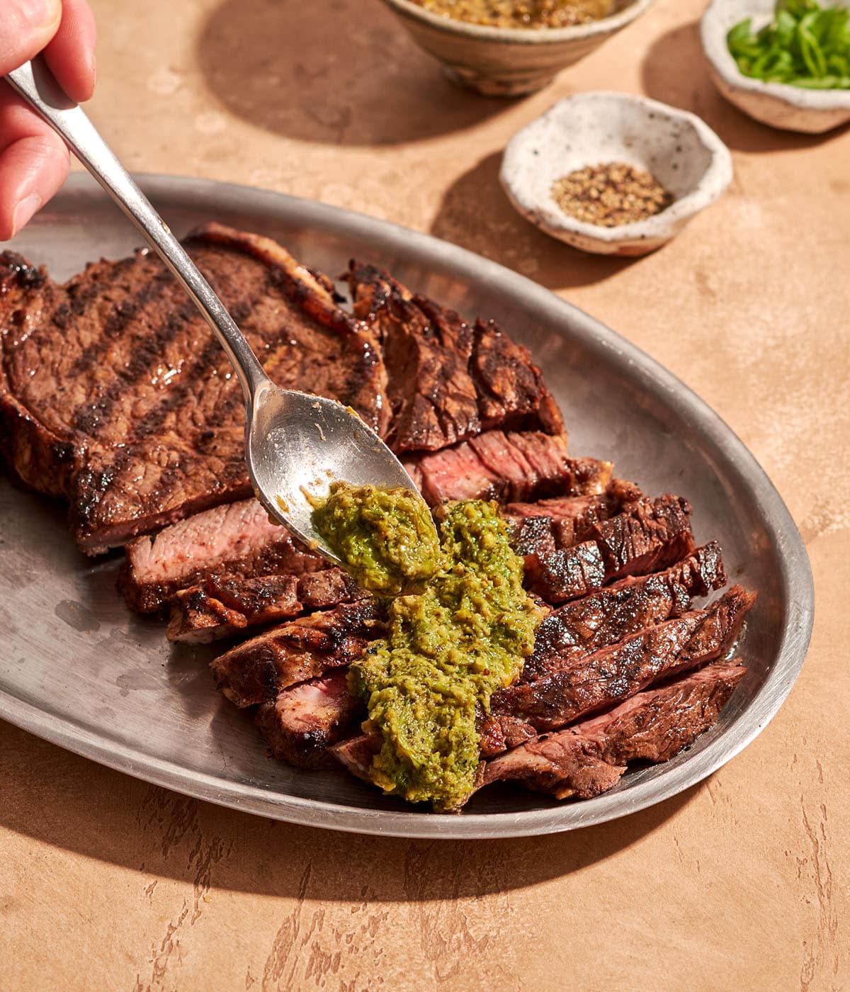 asian steak with scallion walnut sauce