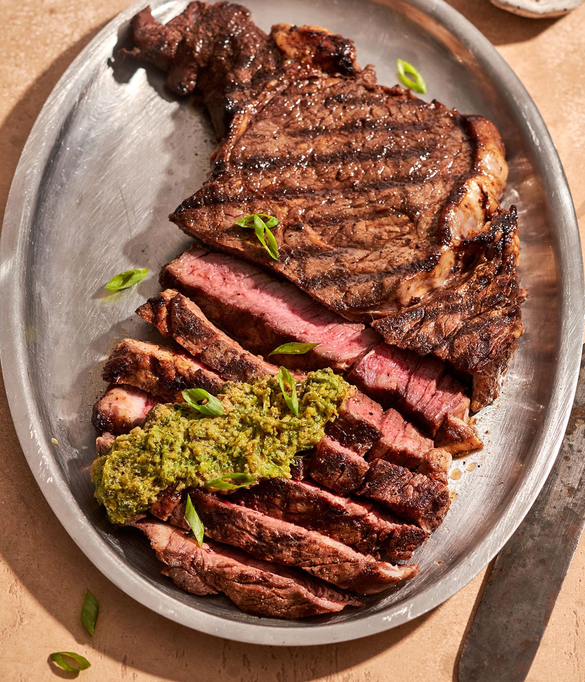 asian steak with scallion walnut sauce