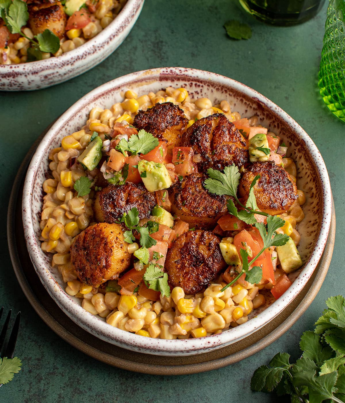 blackened scallops with coconut creamed corn