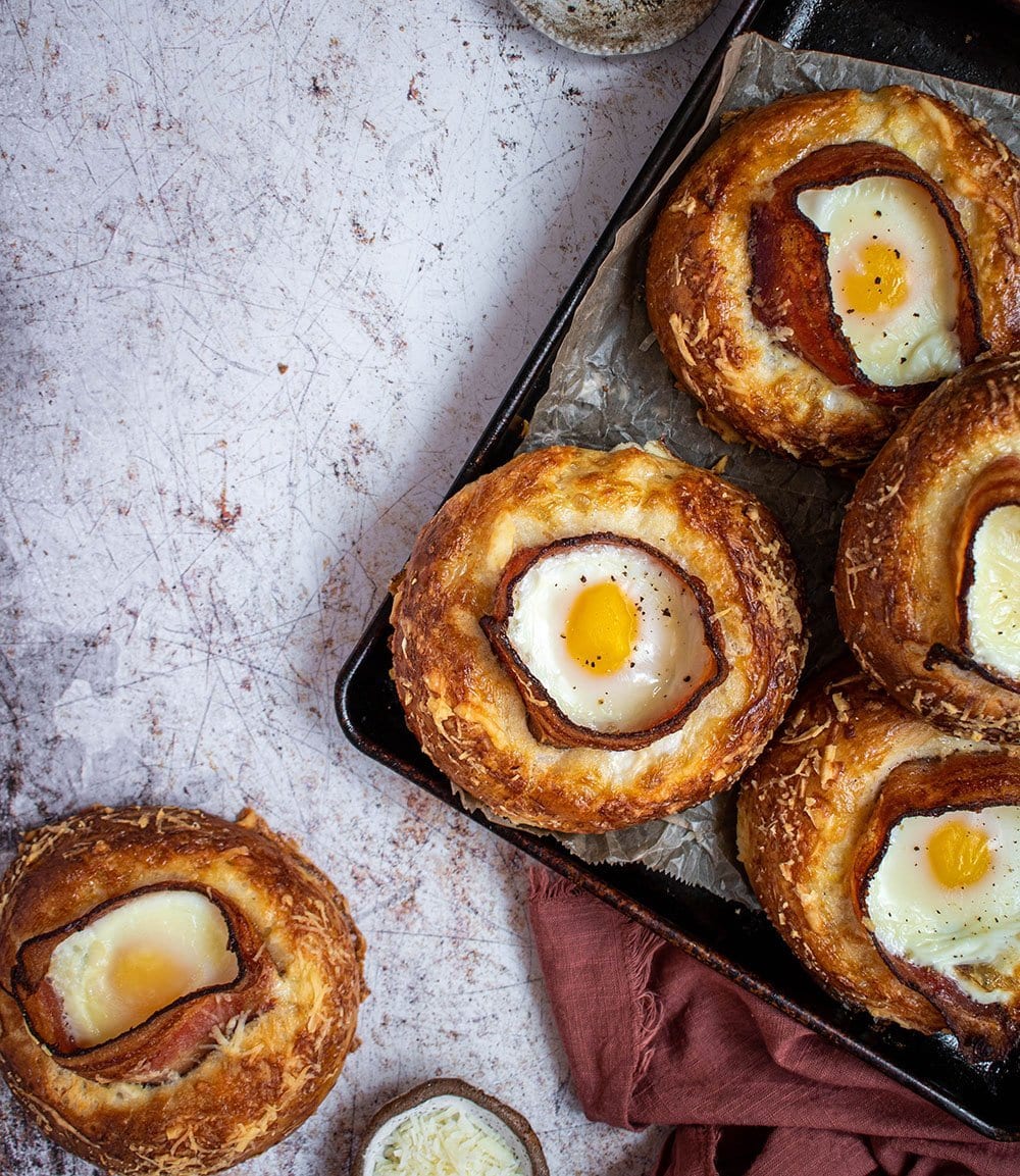 bacon and egg brioche tarts