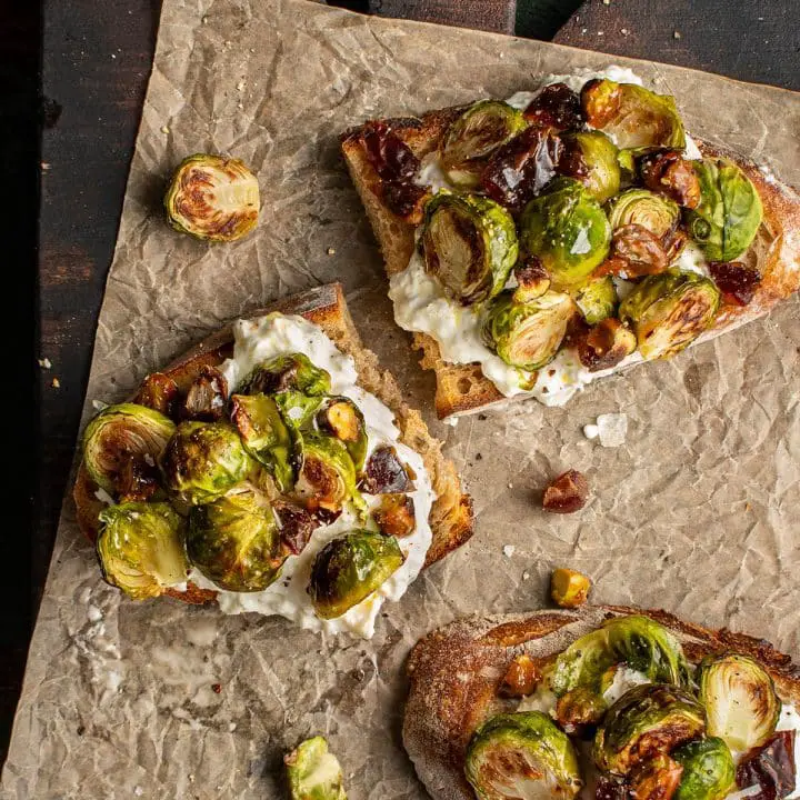 brussels sprouts and burrata crostini