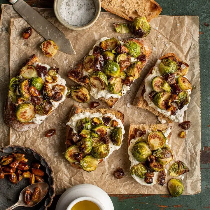 brussels sprouts and burrata crostini