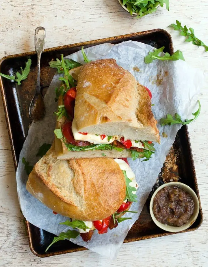 bacon tomato sandwich with apple date jam