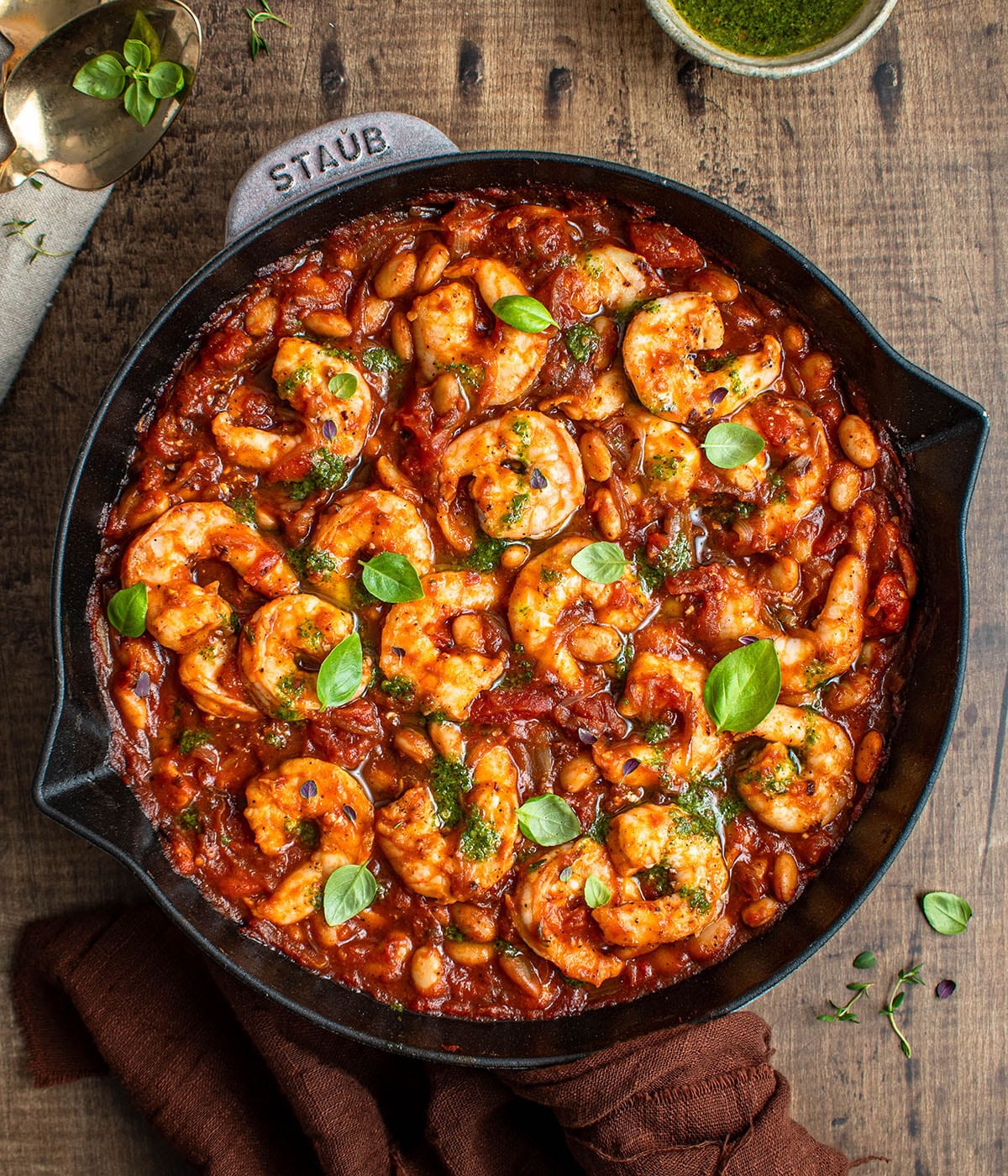 herby shrimp with tomato shallot sauce