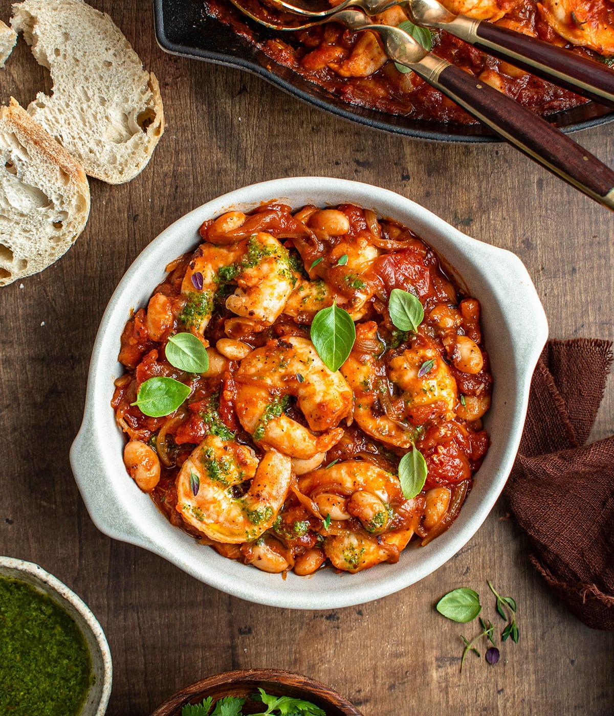 herby shrimp with tomato shallot sauce