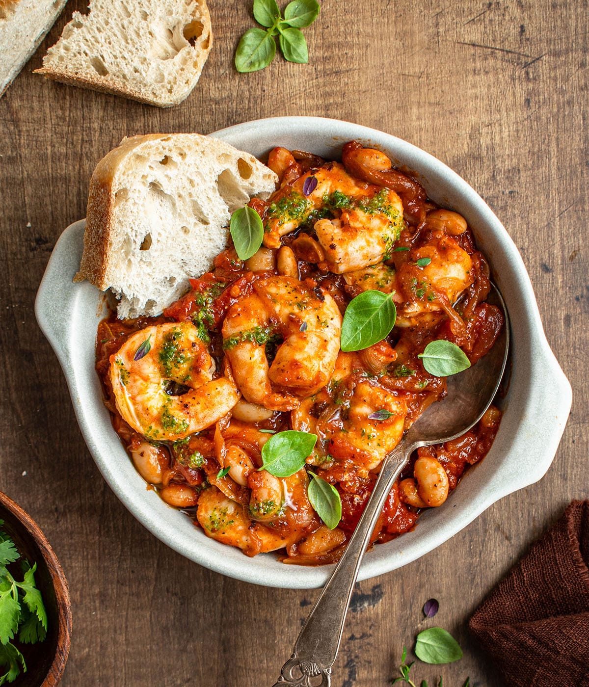 herby shrimp with tomato shallot sauce