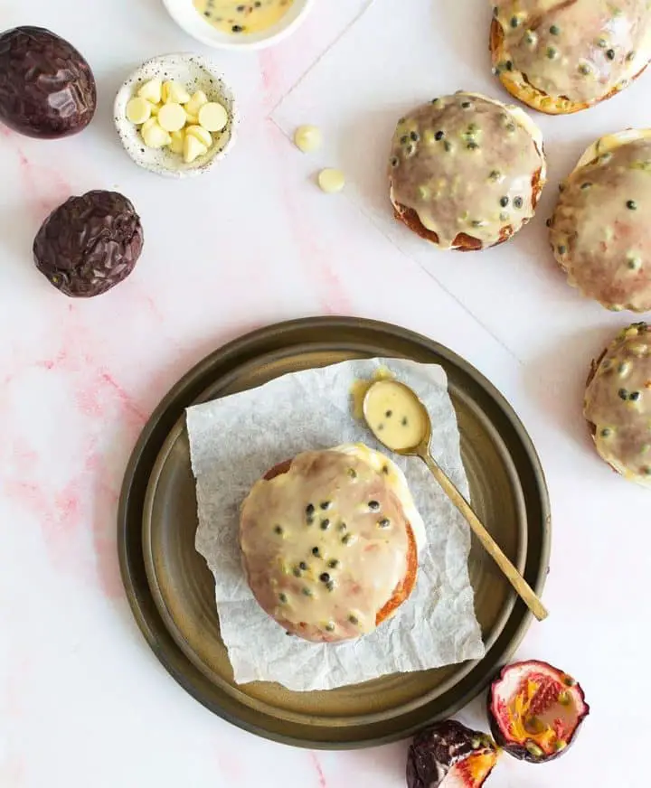 passion fruit and white chocolate donuts