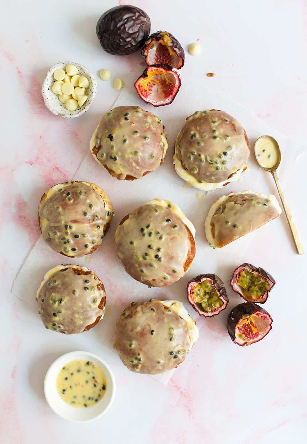 passion fruit white chocolate donuts