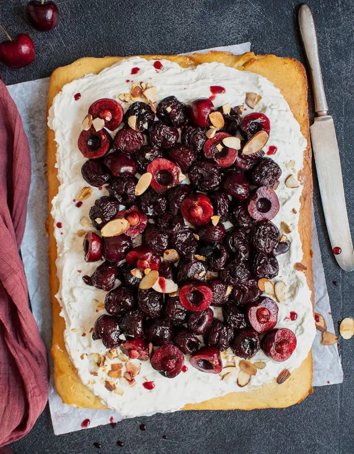 almond cake with spiced roasted cherries