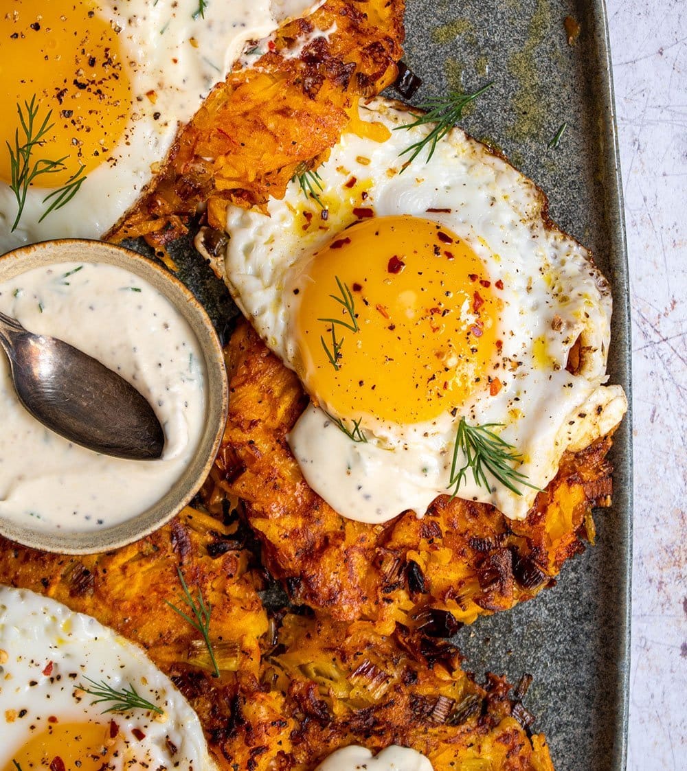 butternut squash rosti with fried eggs