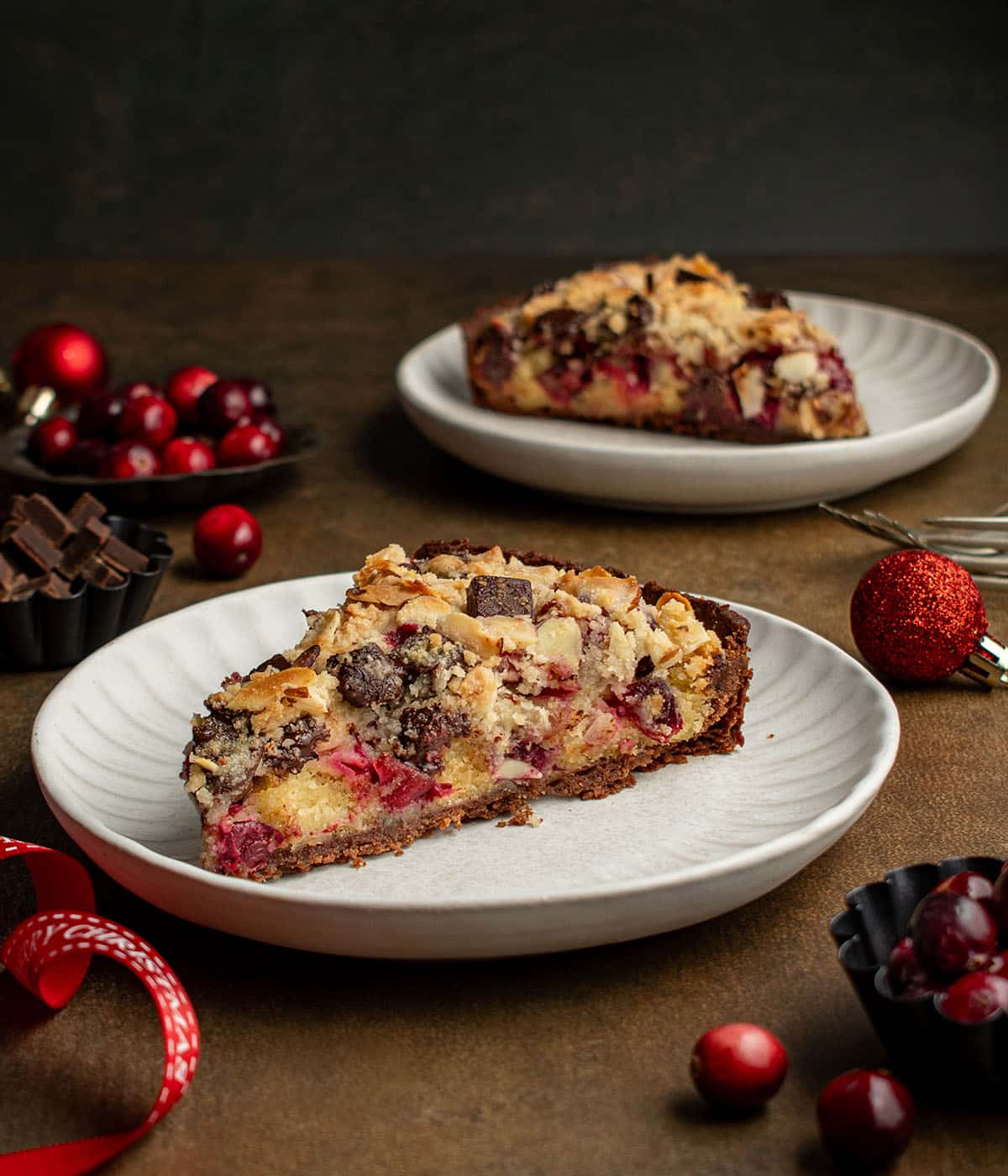 cranberry streusel chocolate almond tart