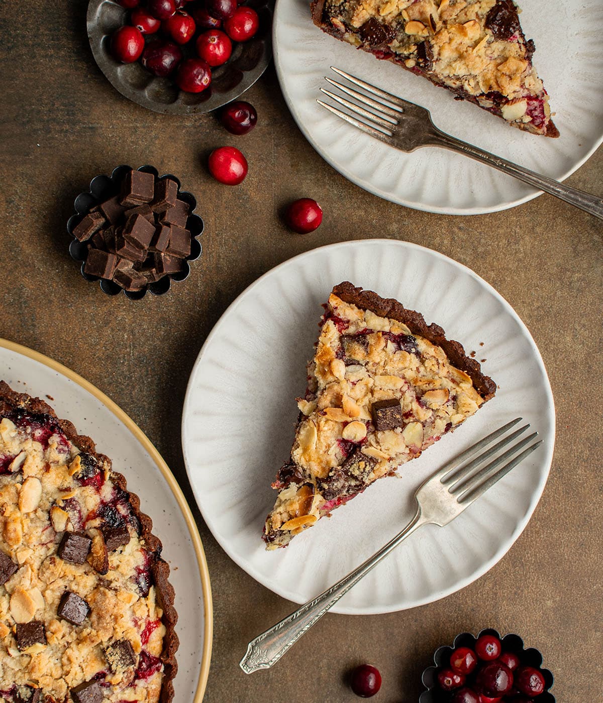 cranberry streusel chocolate almond tart