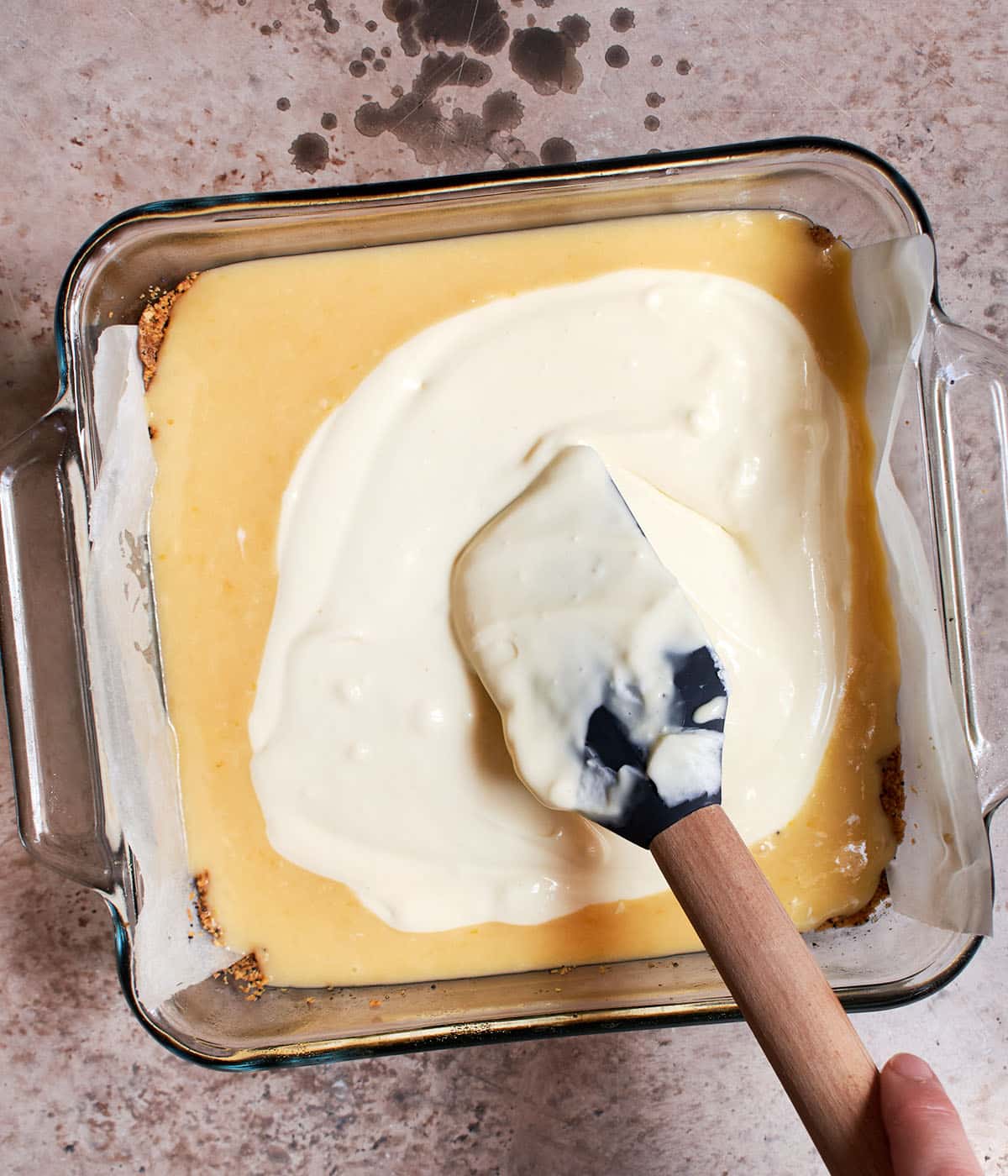 fill pan with cheesecake filling