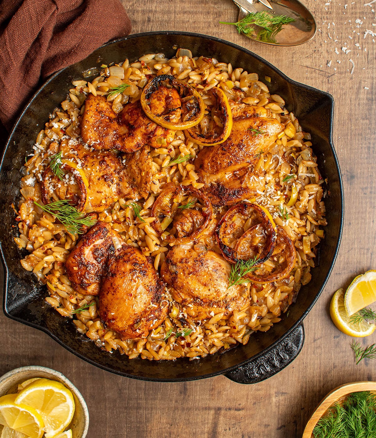 one skillet lemony chicken with orzo