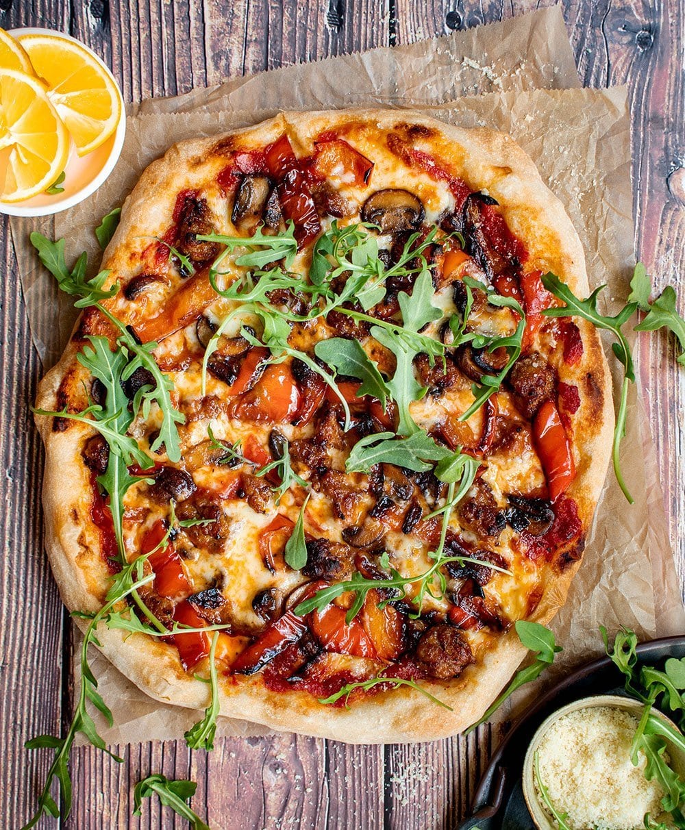 sausage mushroom pepper pizza