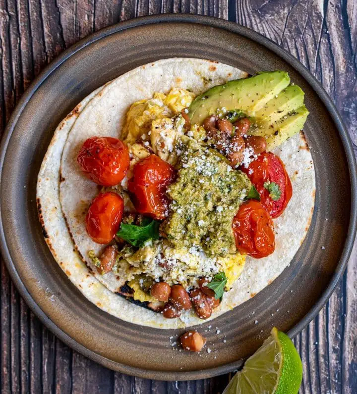 breakfast tacos with charred scallion pesto