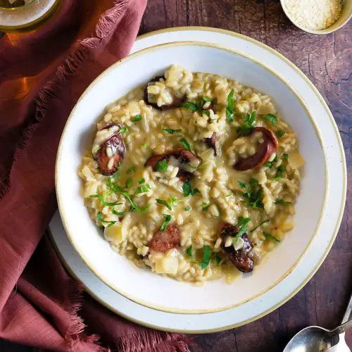 Beer Risotto with Sausage and Gouda - Cherry on my Sundae