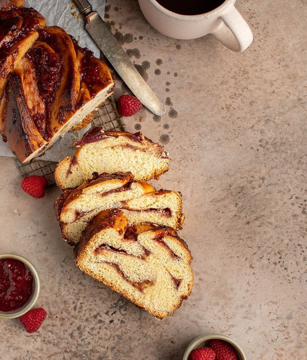 raspberry lychee rose babka