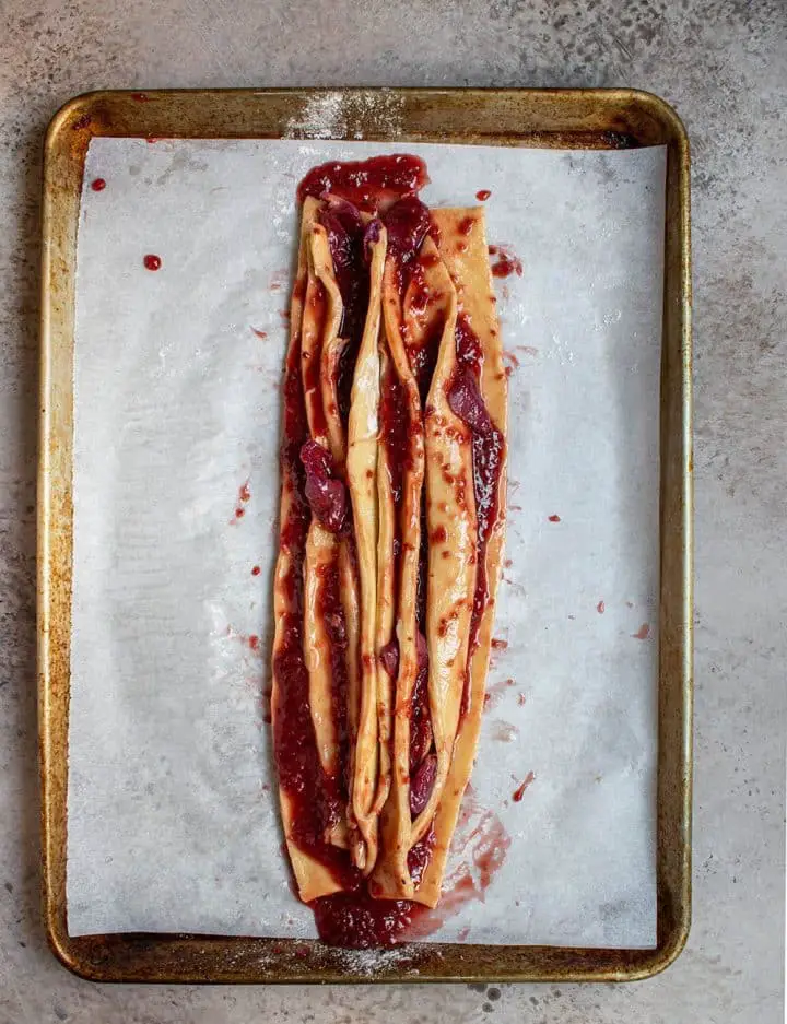 roll babka and cut in half