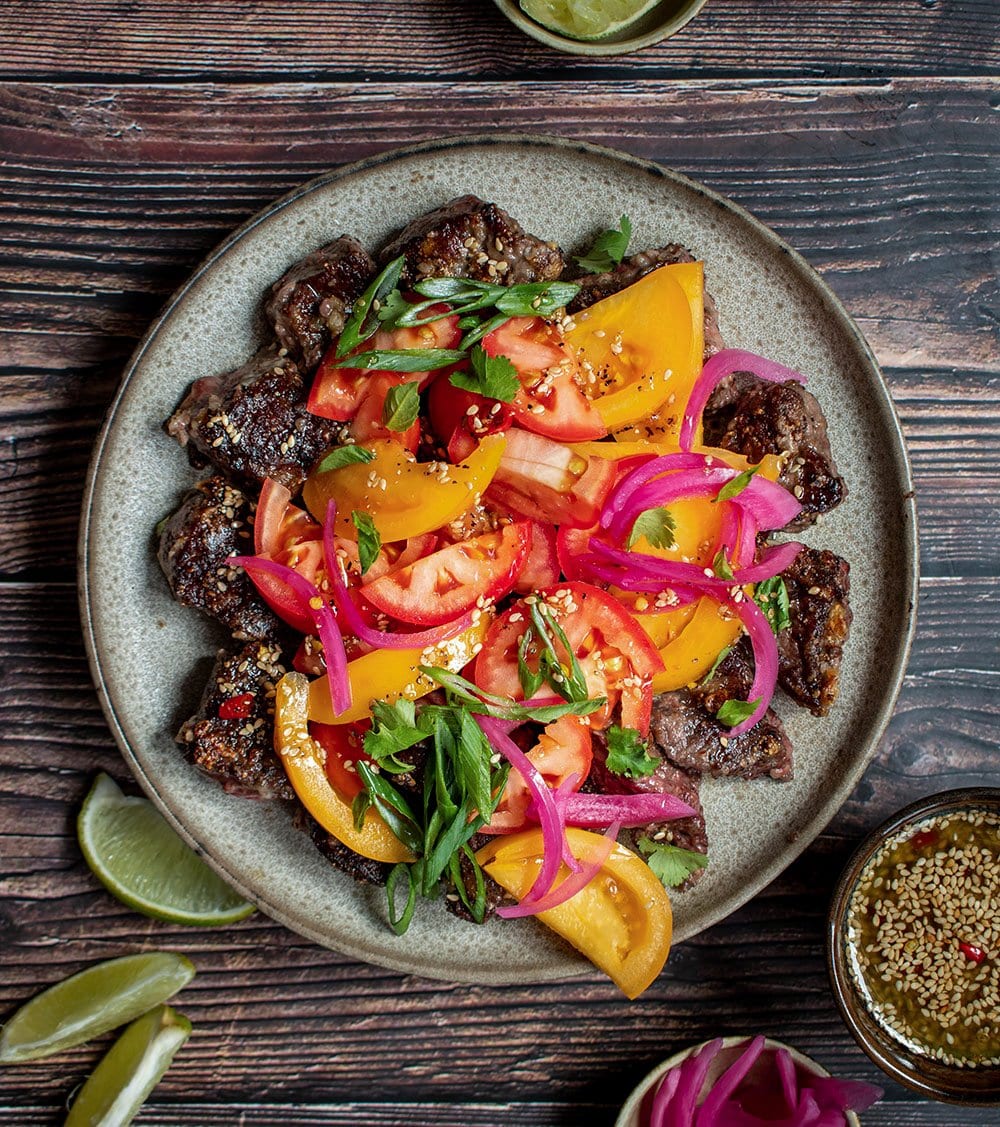 sesame ginger beef with tomatoes