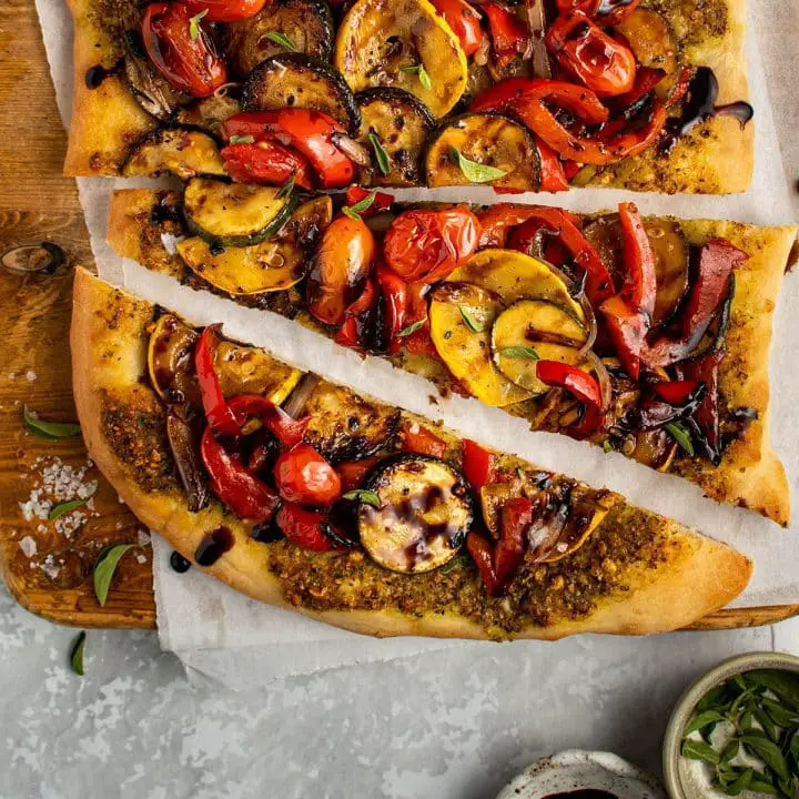 Roasted Vegetable Pesto Flatbread - Cherry On My Sundae