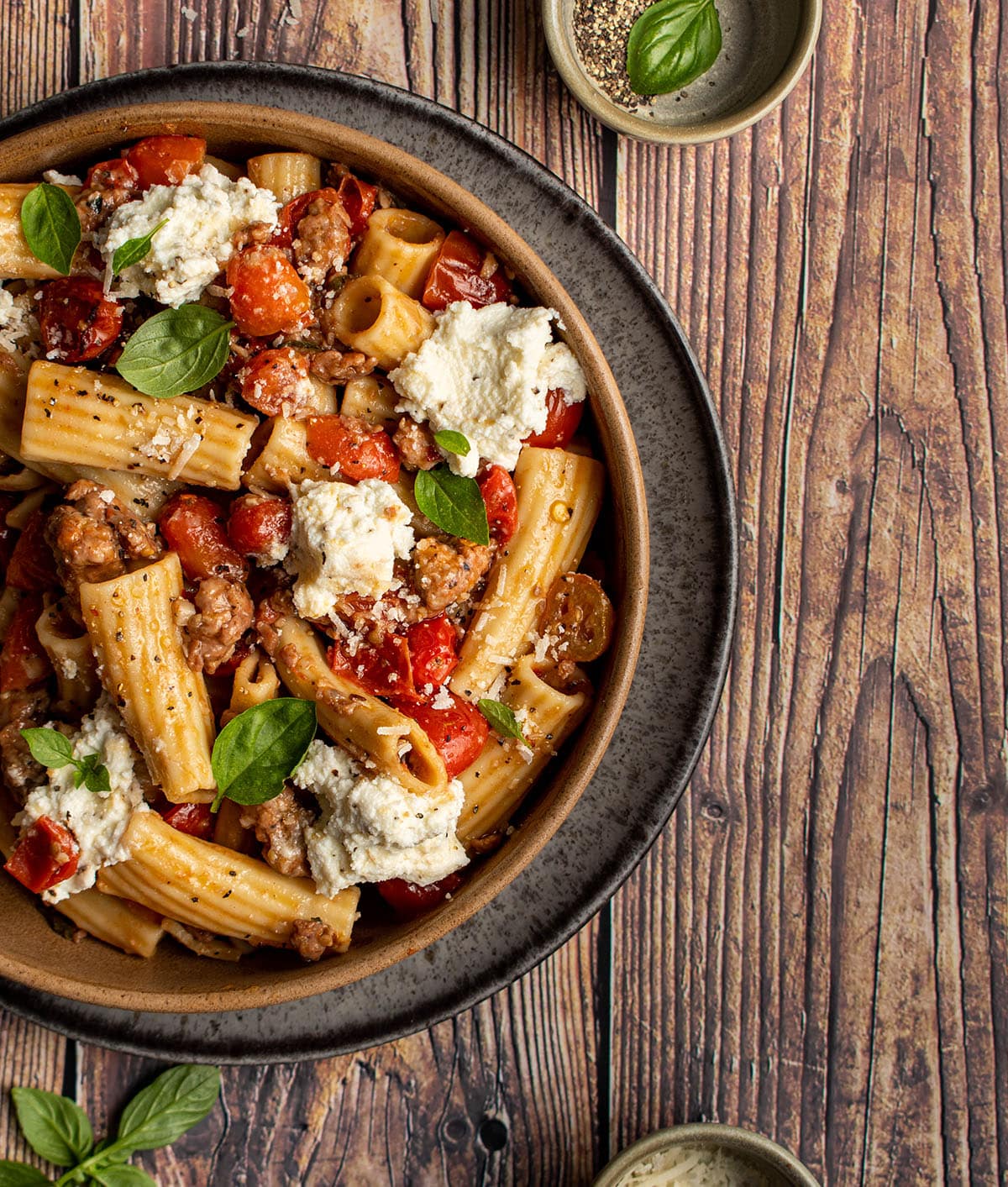 sausage bolognese pasta with ricotta