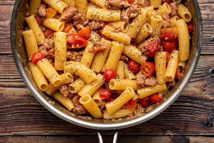 add pasta and simmer together