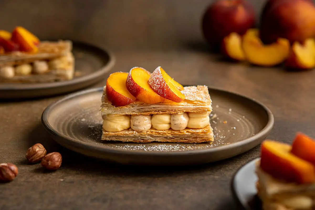 peach hazelnut millefeuille