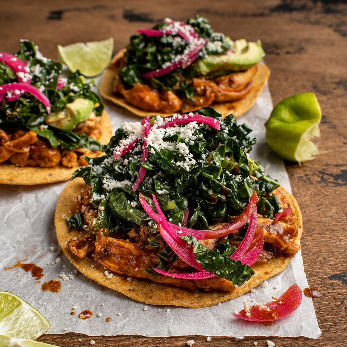 chile chicken tostadas