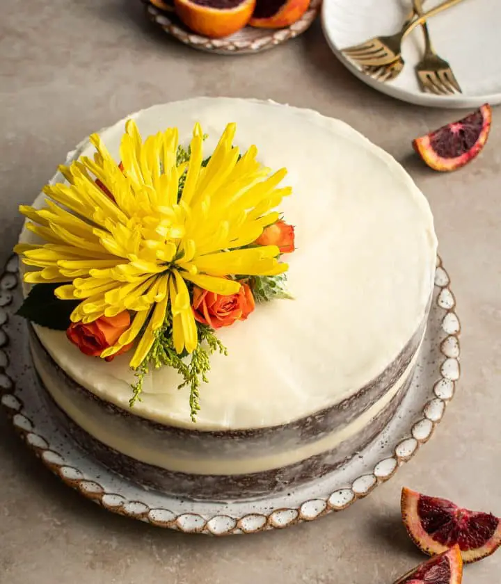 carrot cake with blood orange curd