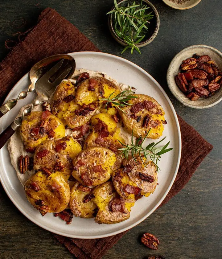 Rosemary Smashed Potatoes With Whipped Sherry Garlic Feta - Cherry On ...