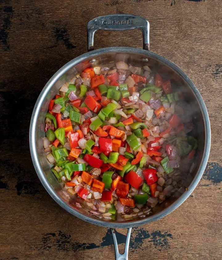 cooked onion and peppers