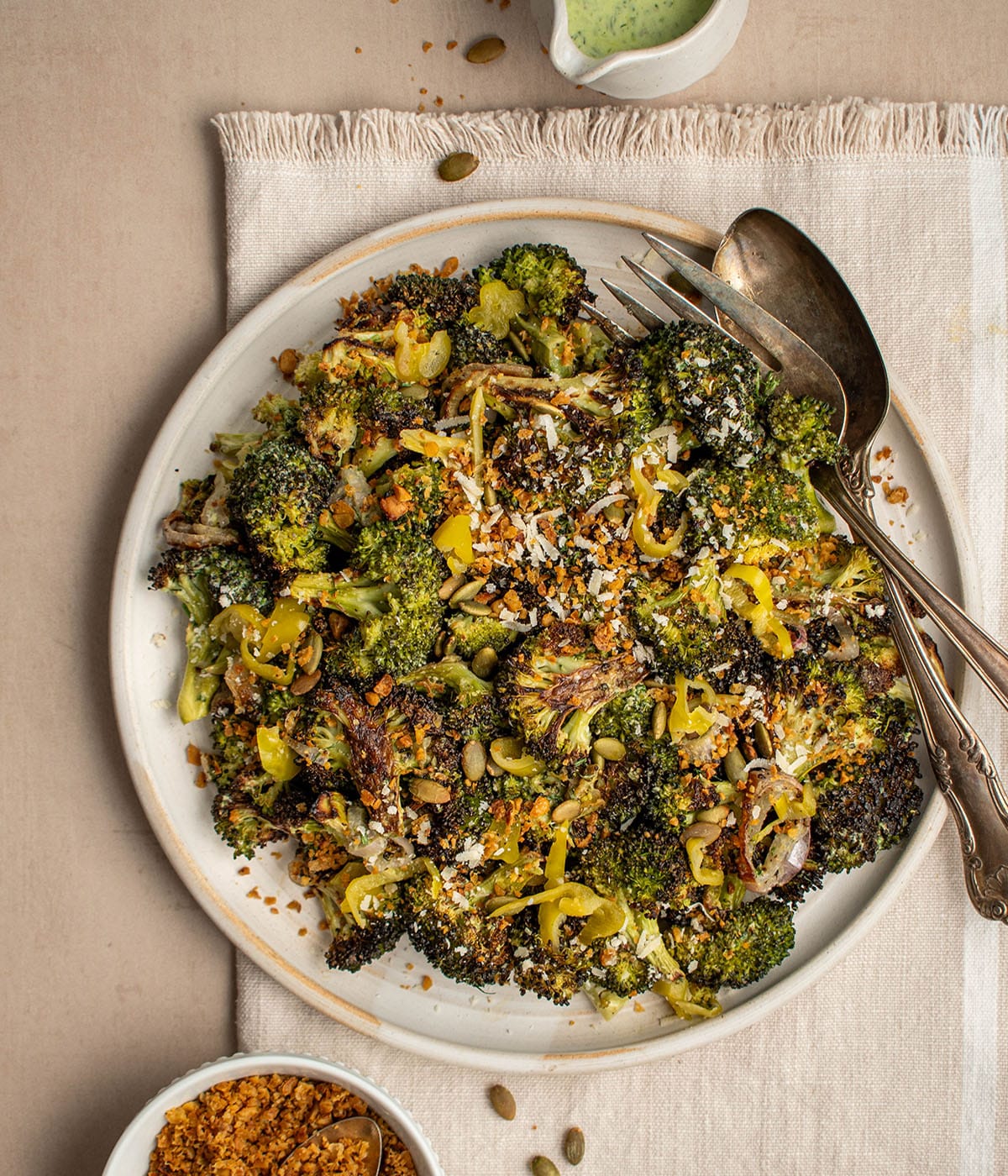 charred broccoli with pesto ranch