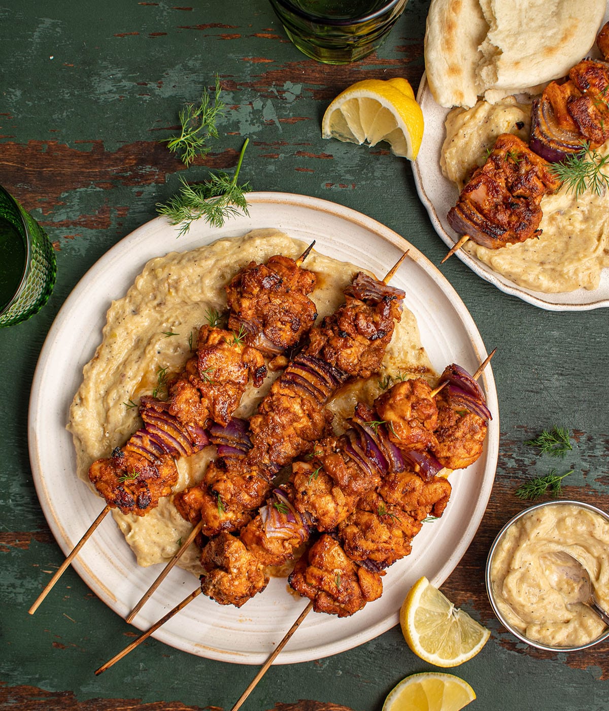 Lebanese Chicken Skewers with Zucchini Babaghanoush