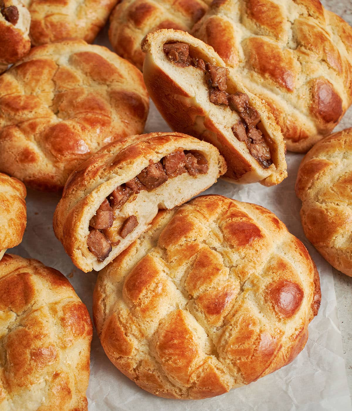 chinese pineapple buns with char siu pork