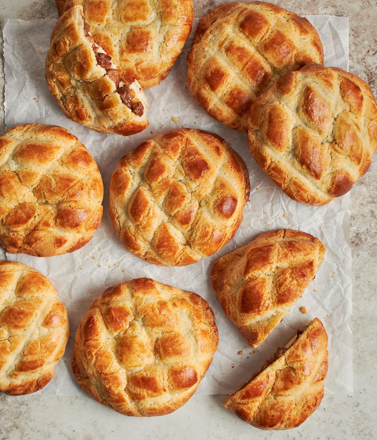 chinese pineapple buns with char siu pork