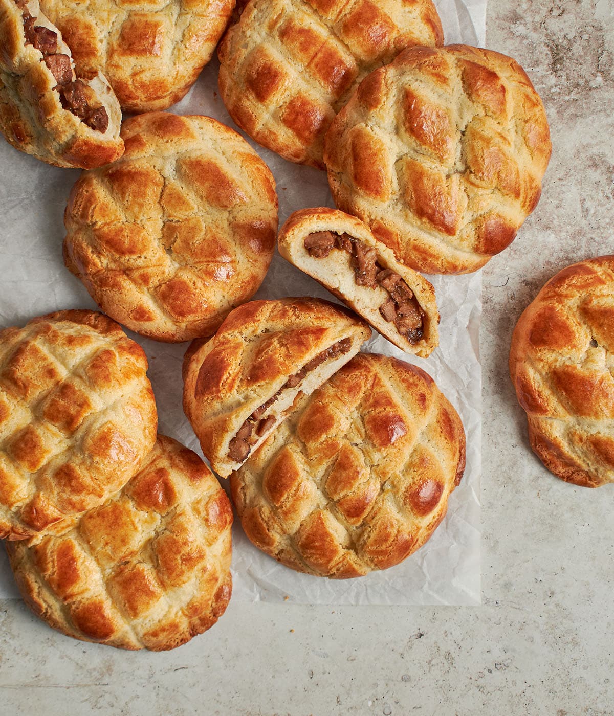 chinese pineapple buns with char siu pork