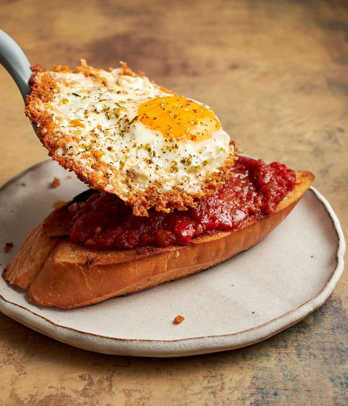 top toast with eggs