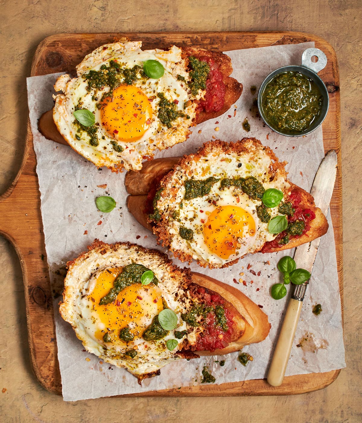 shakshouka toast with feta fried eggs