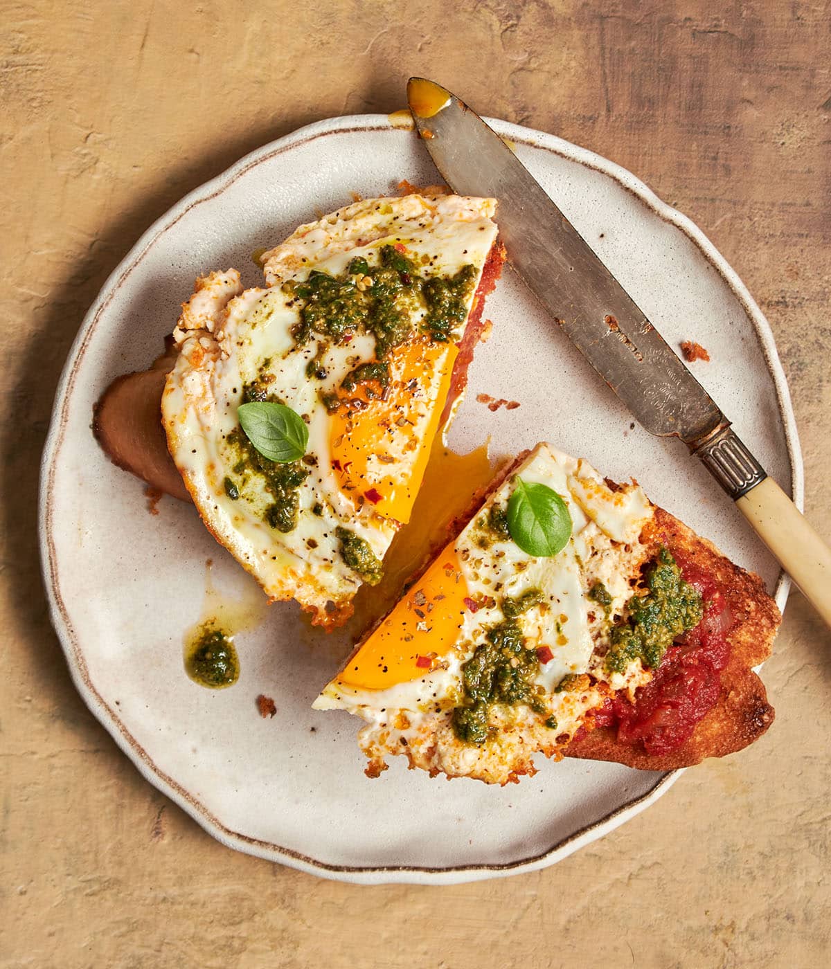 shakshouka toast with feta fried eggs