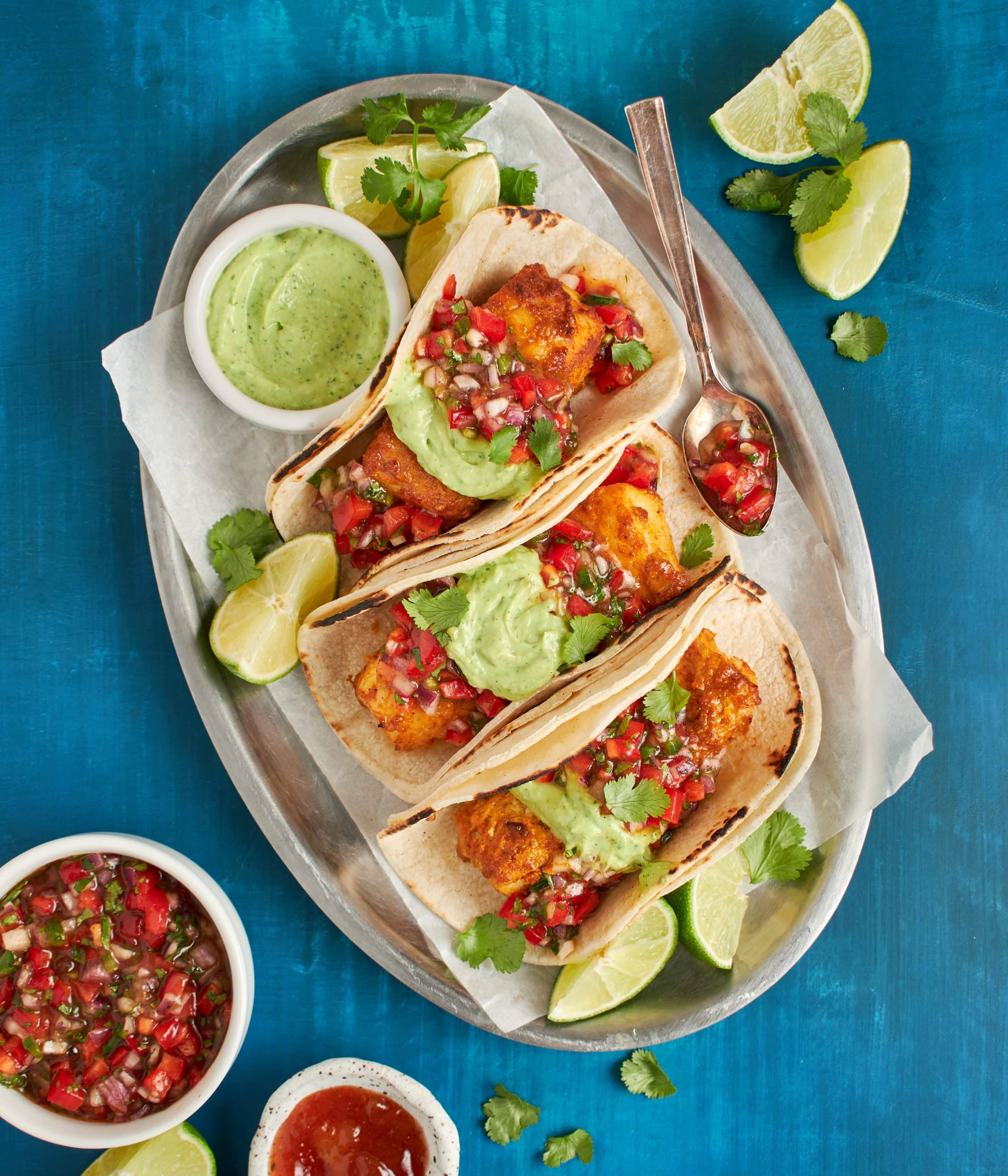 Indian spiced fish tacos