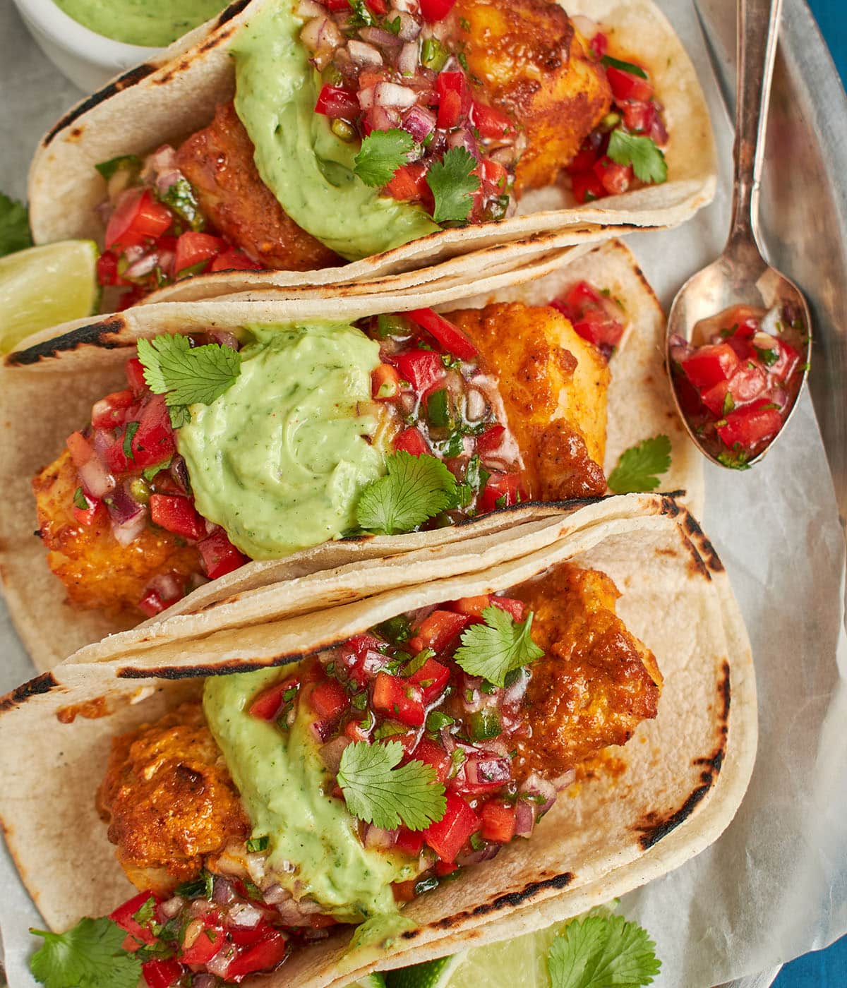 Indian spiced fish tacos