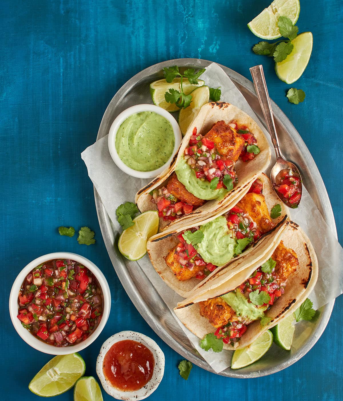 Indian spiced fish tacos