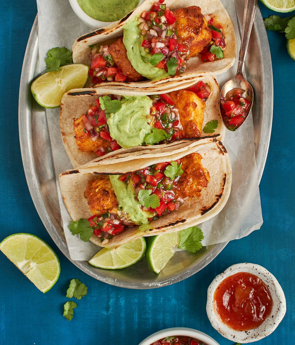 Indian spiced fish tacos